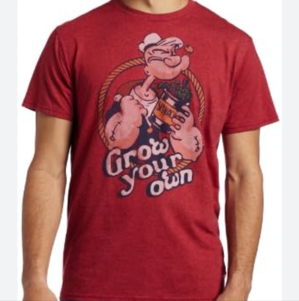 Junk Food Clothing Red Popeye Spinach GROW YOUR OWN Graphic Short Sleeve Tee